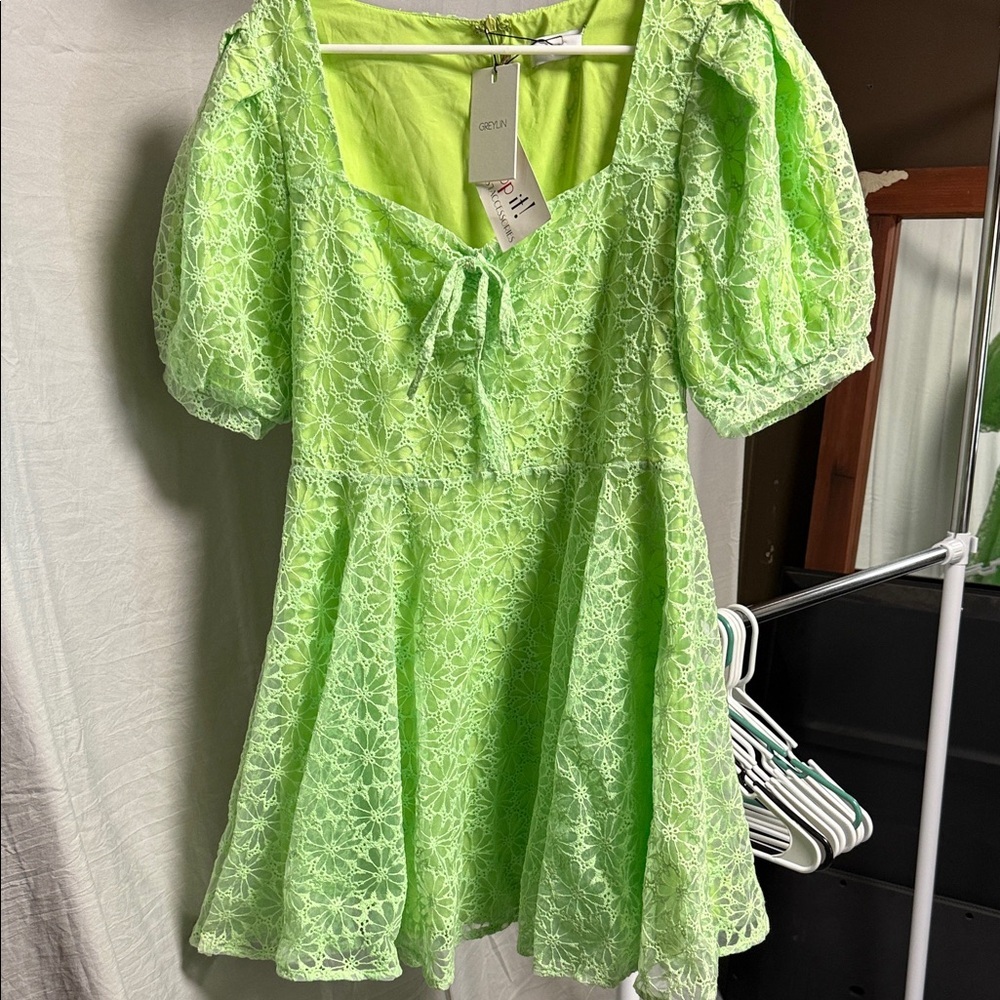 Greylin Lime Green Lace Midi Dress​